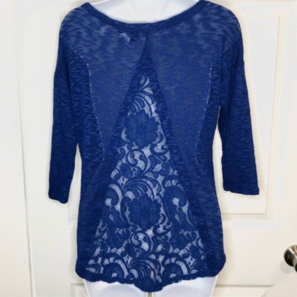 💙 Love And Let Love Blue Slub Lace Back Top Blue XS - Picture 5 of 7